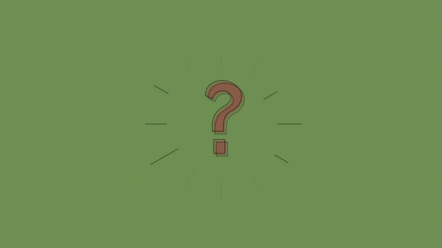 A simple brown question mark icon centered on a muted olive green background.