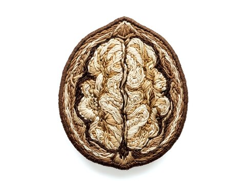 Cross-section of walnut kernel showing brain-like convolutions and detailed internal structure