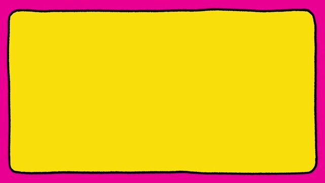 Yellow and pink hand drawn doodle frame motion loop video with black line border. Animated rectangular banner template for retro video overlay and poster design.