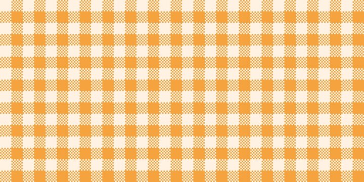 Orange gingham plaid pattern background. Seamless checkered fabric texture, classic picnic tablecloth style, cottage illustration. Classic orange autumn or summer pattern.