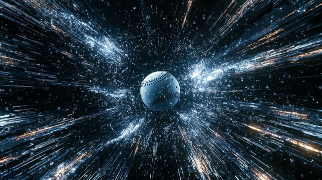 Dynamic hyperspace warp effect with a mysterious planet centered in a bursting cosmic starfield