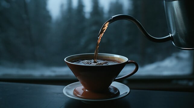 Boiling water pours over V60 coffee dripper