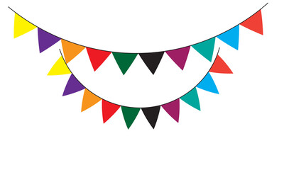 Fototapeta premium Colorful party bunting flags hanging on double strings for festive decor