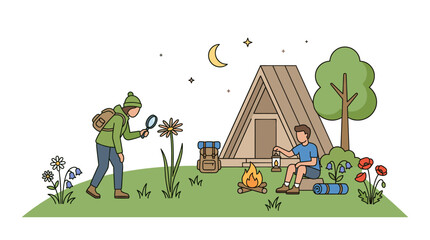 Fototapeta premium People camping and exploring nature at night