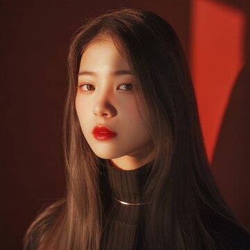 27-year-old beautiful girl, long straight hair, magazine cover style, looking at the camera, light studio set, professional color grading, egg round shaped face