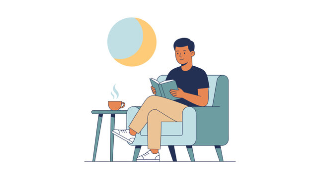 Relaxed Reading Session in a Cozy Armchair at Home.