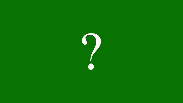 White animated question marks popping up on green background, confused inquiry symbol motion graphic, flat and 3d question mark icon animation, transparent alpha channel, 4k video