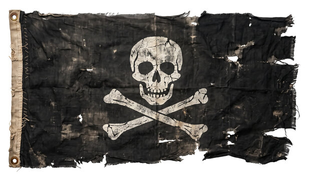 Tattered skull and crossbones pirate flag with tears