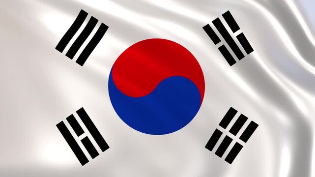 South Korea flag waving in the wind, South Korean national flag background 4k animation