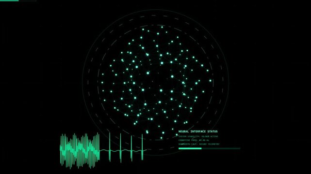 Futuristic neural interface HUD screen with connected nodes