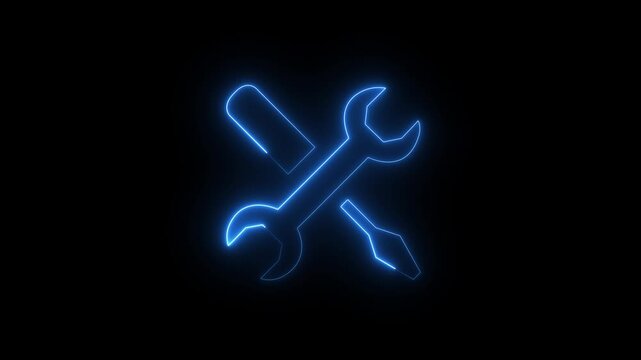Glowing neon line setting icon with spinning gears icon animated. Technology setting icon concept. Settings Gear Icons - A Vibrant Array for UI Design. Spinning gears, glowing neon setting icon.