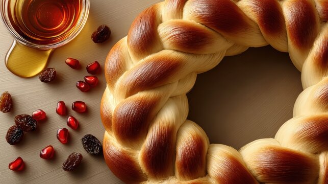 Rosh Hashanah challah with honey and pomegranate