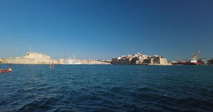 Wide Angle View across Grand Harbour towards Senglea and Fort St Angelo in Malta