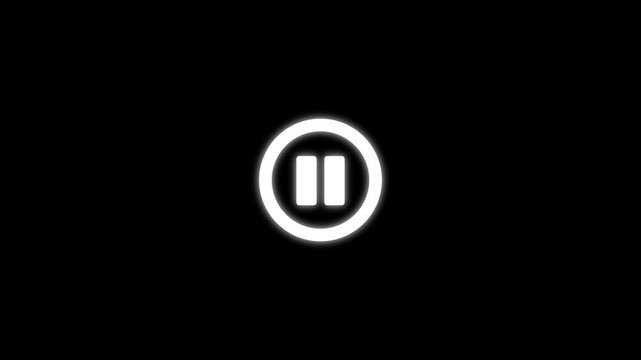 White pause button icon in a circle isolated on black background animation.