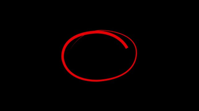 Red hand drawn scribbled circle outline animation for emphasis and highlight concept video