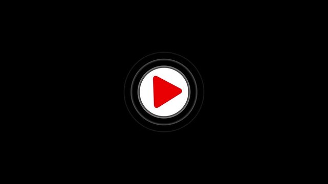 Circular play button icon with layered concentric rings isolated on black background motion animation.