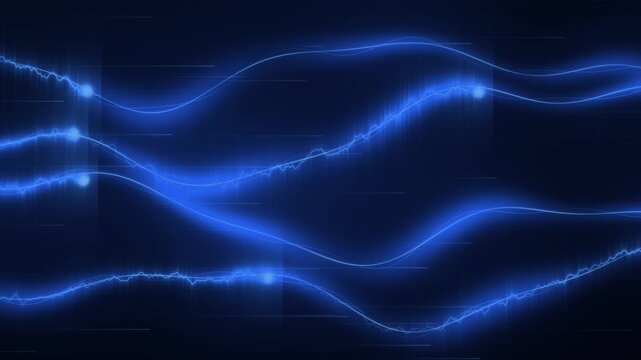 Abstract digital blue glowing wave lines representing data flow and signal connectivity in a futuristic cyberspace networking environment