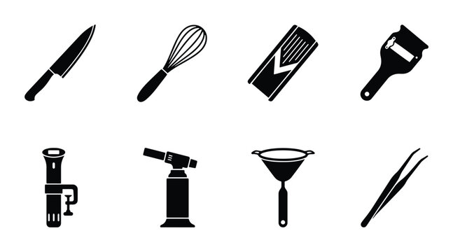 Kitchen Utensils Vector Icons: Cooking Tools Set, Culinary Equipment, Food Preparation Gadgets