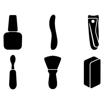 Nail Care Manicure and Beauty Tools Solid Silhouette Icons
