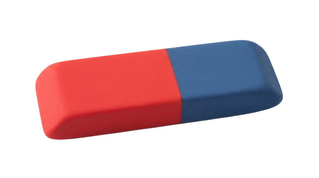 A dual-colored red and blue rubber eraser used for correcting pencil mistakes. A professional stationery supply ideal for school, office, art, and creative design projects.