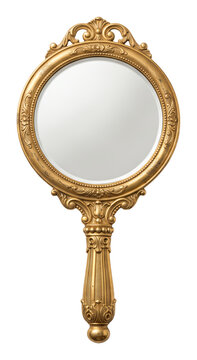 Ornate oval handheld mirror with carved decorative frame