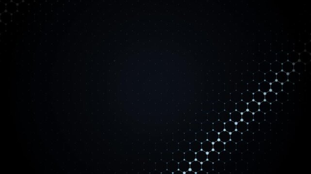 Hexagonal grid motion background with glowing blue light streaks in digital mesh design.