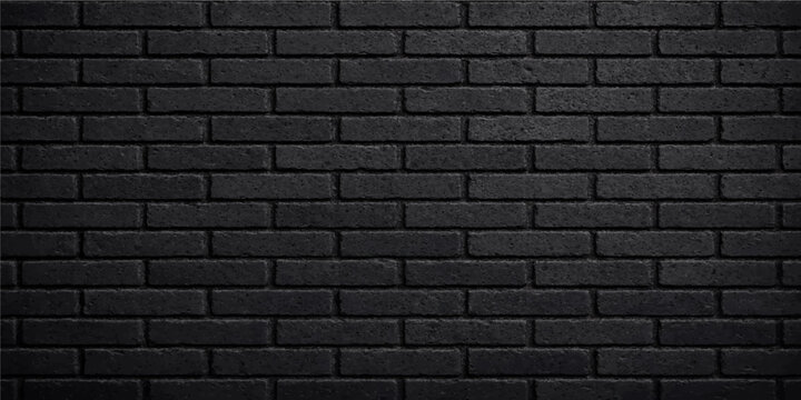 Seamless dark black brick wall texture pattern with stacked masonry blocks for background