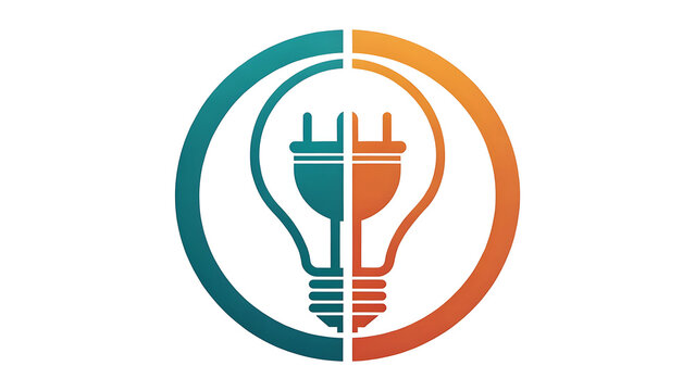 Minimalist light bulb and electrical plug logo icon on a white background