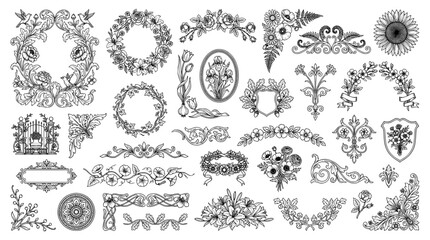 Fototapeta premium Retro Botanical Floral Frames and Book Cover Decorative Vector Elements