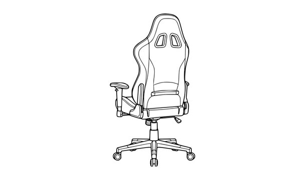 Racing style gaming chair three quarter outline vector illustration for esports setup