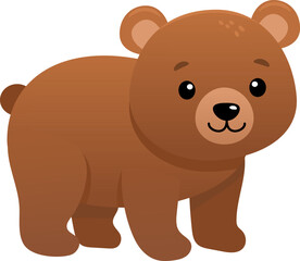 Fototapeta premium Cartoon brown bear standing with rounded ears, paws, and friendly facial expression on plain background