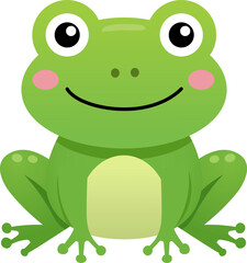 Fototapeta premium Green cartoon frog with smiling face and pink cheeks isolated