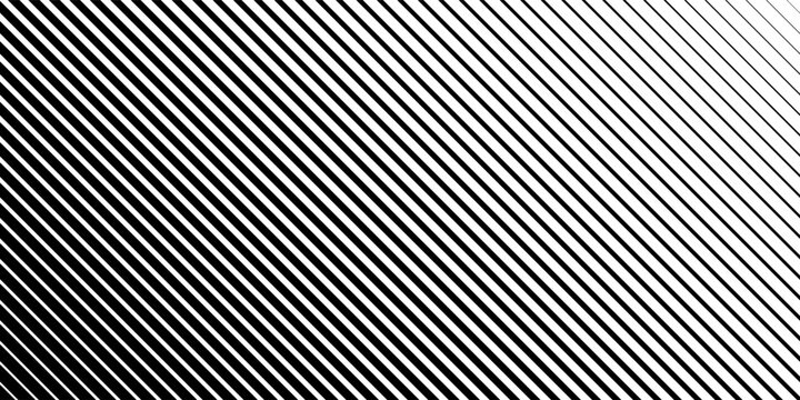 Slant line halftone gradation texture. Fading diagonal stripe gradient background. Black oblique pattern backdrop. Vanishing thin parallel line wallpaper for overlay, print, cover. Vector