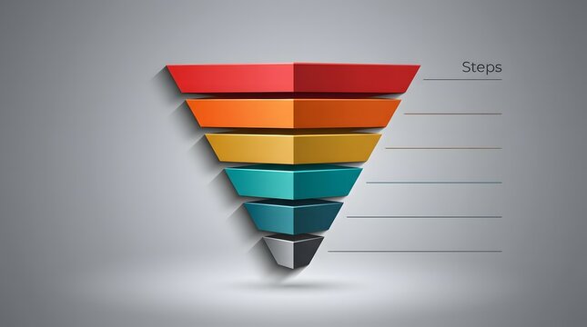 3d funnel chart with six levels for business process presentation
