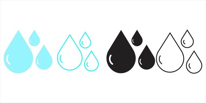 Water droplet icons in different colors and sizes isolated on white background
