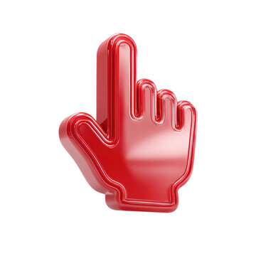 Glossy red hand cursor icon, 3D pointer click symbol, UI navigation hand graphic for web interface and app design isolated PNG with Transparent Background