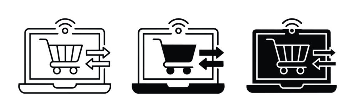 Online Shopping Icons, E-commerce Transaction Symbols, Digital Commerce Icons, Vector Set