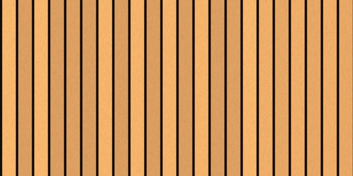 Vertical light oak wood slat paneling background with black dividers for nautical deck flooring style.