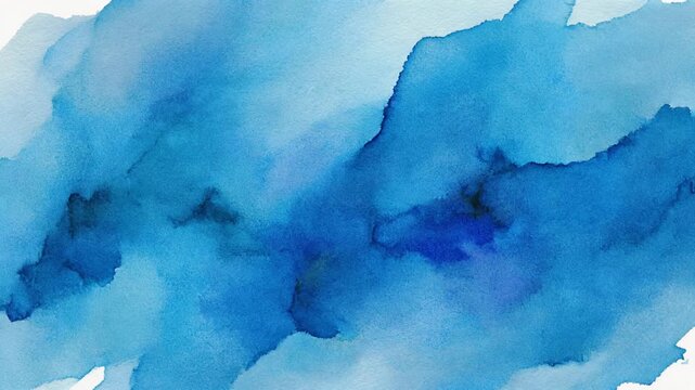 Abstract blue watercolor wash background, with soft fluid, ink bleed motion