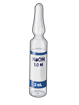 Sodium hydroxide NaOH 1.0 M liquid ampoule 2mL vector illustration, glass ampoule for laboratory chemical standard