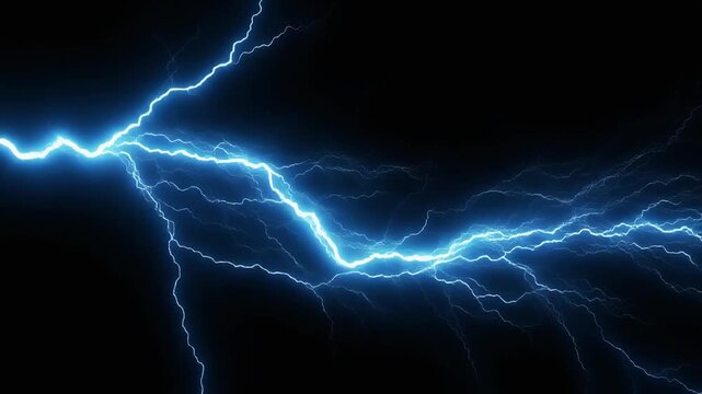 blue glowing thunder heat lightning on black background