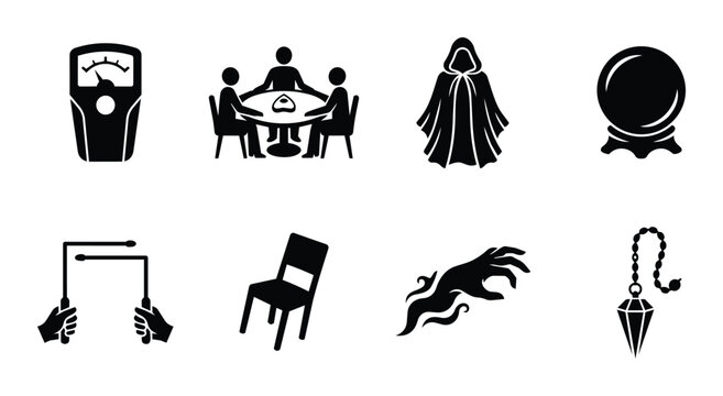 Paranormal Investigation Icons: Ghost Hunting Tools, Spirit Communication, Psychic Symbols, Mystery Objects