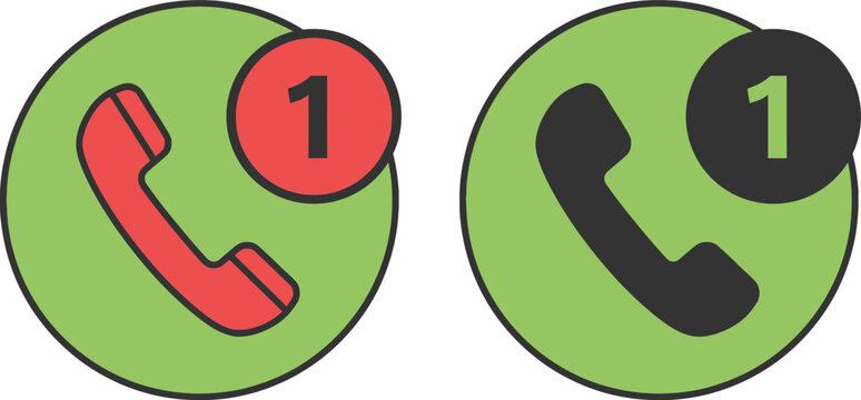 Two phone call notification icons with unread message badges isolated on white
