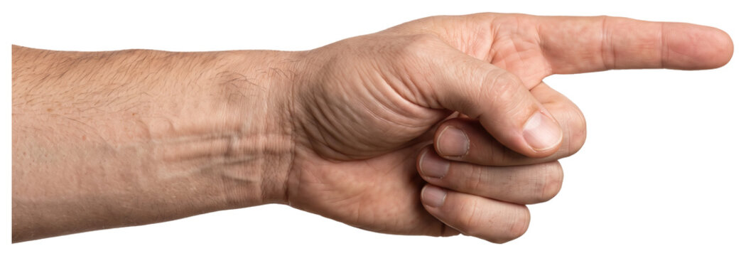Pointing human hand and forearm isolated cutout