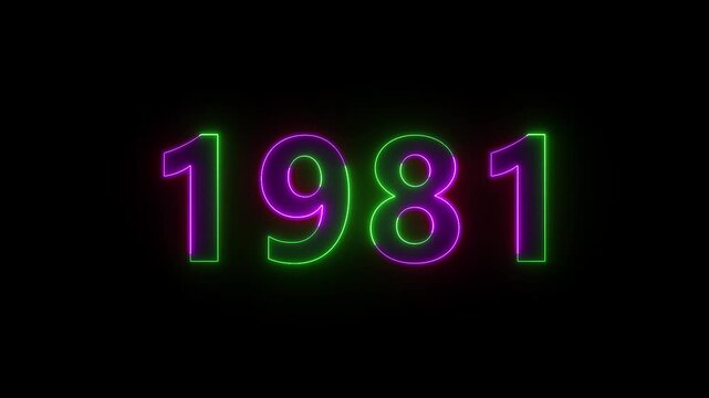 Neon Glowing Numbers 1981 Animation on Black Background