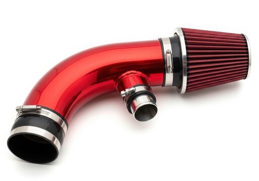 Red exhaust pipe with black muffler end isolated on white background