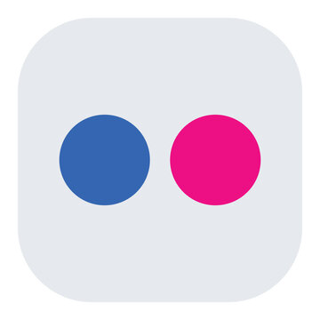 Flickr social media logo icon, light gray rounded square with blue and pink circular symbols for photo sharing and digital communication, vector illustration isolated on white background