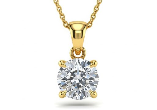Elegant rose gold diamond pendant necklace isolated on white background