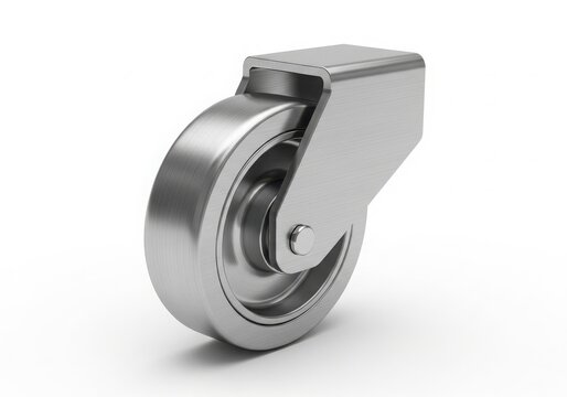 Stainless steel caster wheel close-up isolated on white background