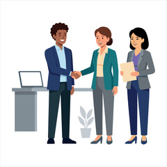 Obraz premium Diverse business professionals shaking hands in agreement during a successful meeting.